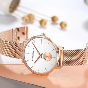 New Rose Gold Tone Elegant Stainless Steel Lady's Watch. Adjustable Multi Function Movement Quartz Wristwatches